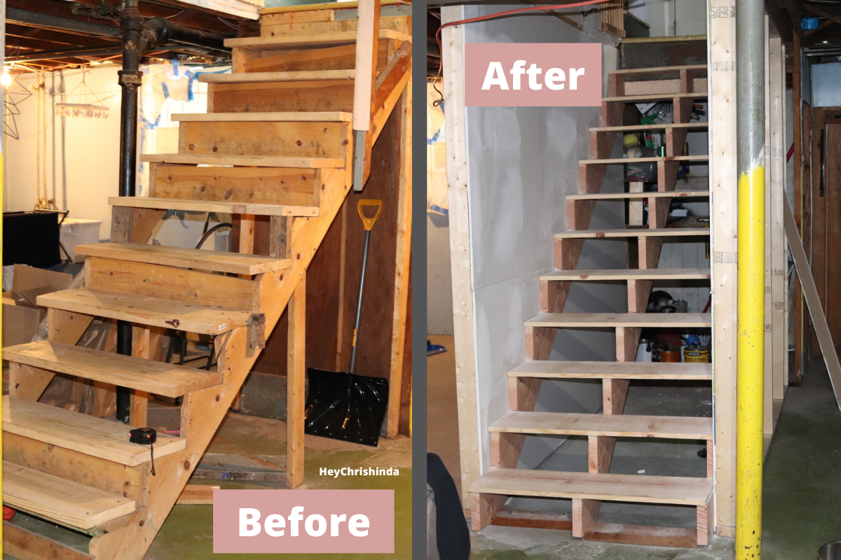 basement stairs makeover